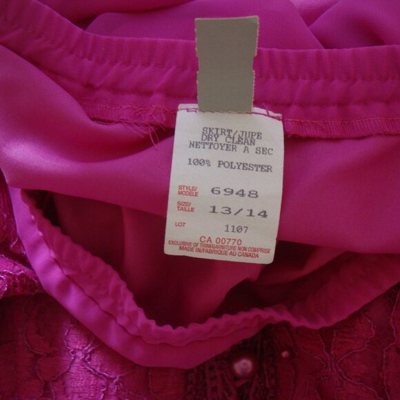 Zacks Sz 13-14 Fuschia 2 Piece Dress Vintage 80s Skirt Jacket Suit Lace & Pearls - Picture 8 of 11